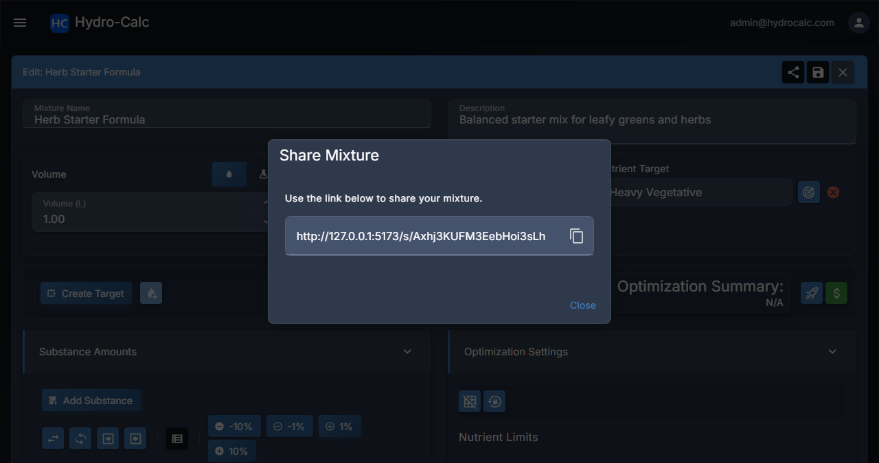Mixtures Share Dialog