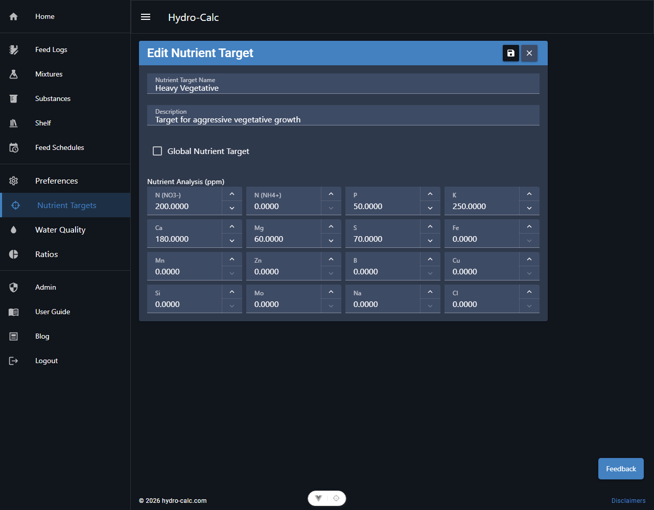 Nutrient Target Editor