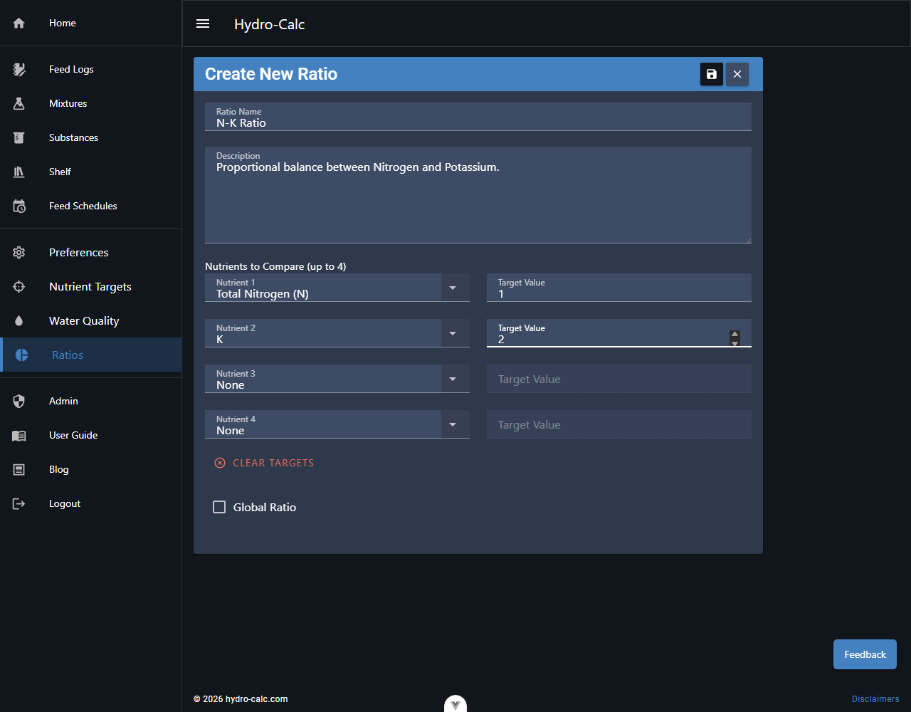 Ratio Creation Form